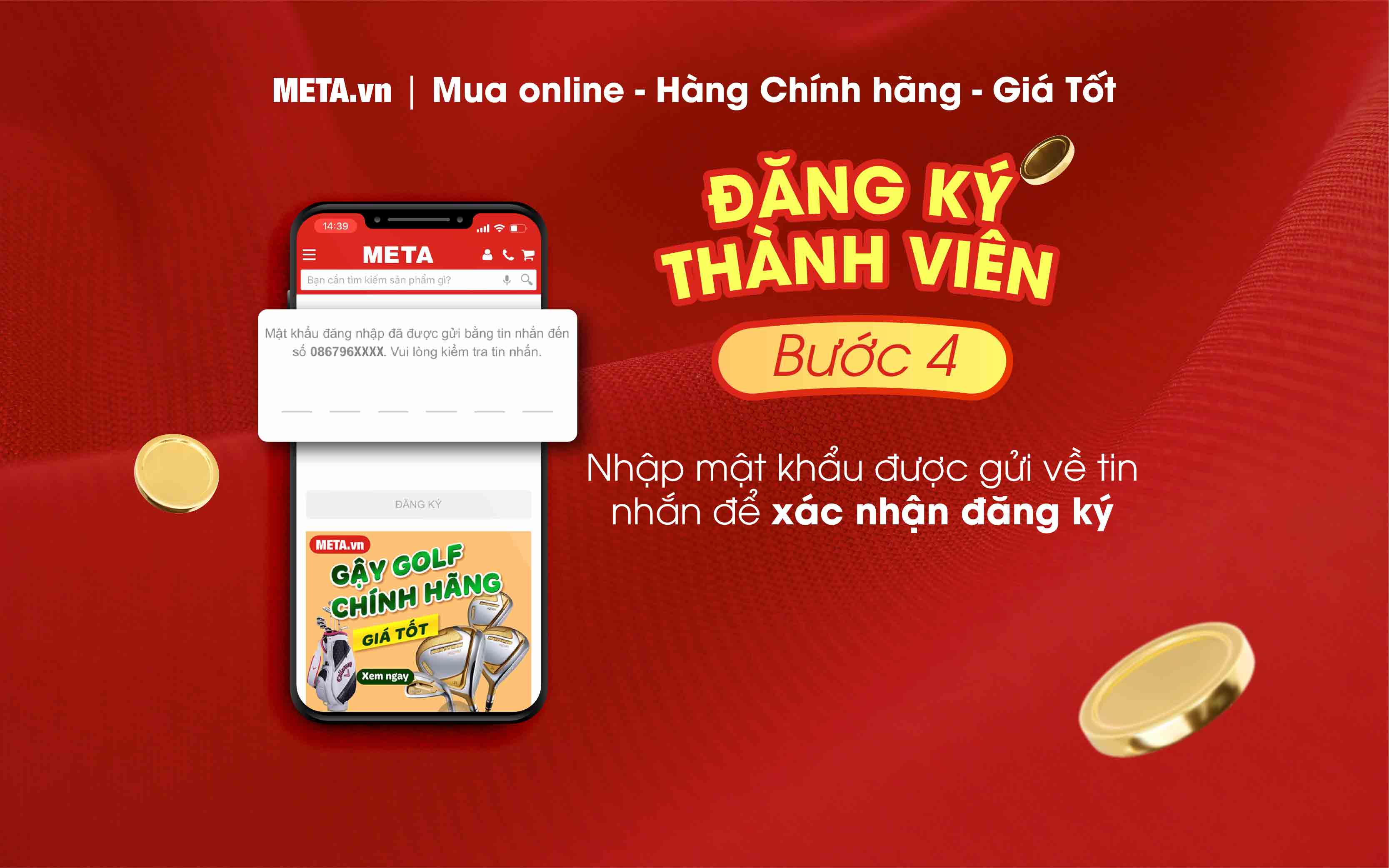 Nhập mật khẩu được gửi về tin nhắn để xác nhận đăng ký