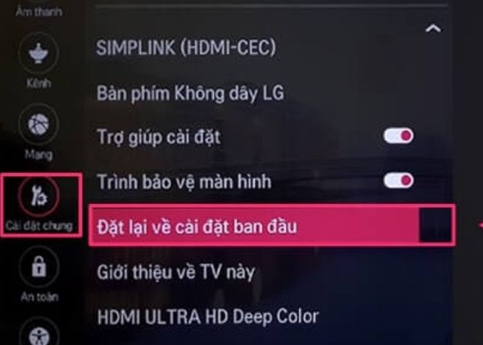 Khôi phục cài đặt gốc tivi LG
