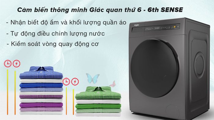 Máy giặt Whirpool nổi bật với công nghệ cảm biến thông minh 6th SENSE