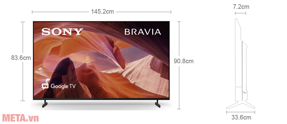 Kích thước Google Tivi Sony 4K 65 inch KD-65X80L