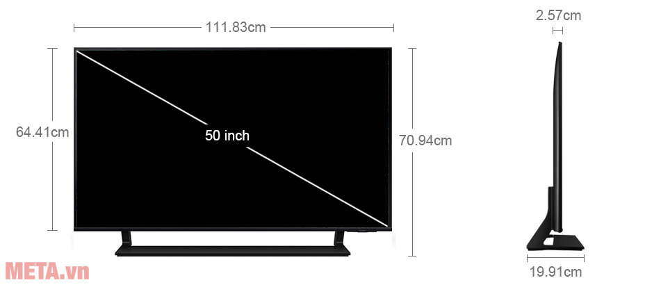 Kích thước của Smart tivi QLED 4K 50 inch Samsung QA50Q60BAKXXV