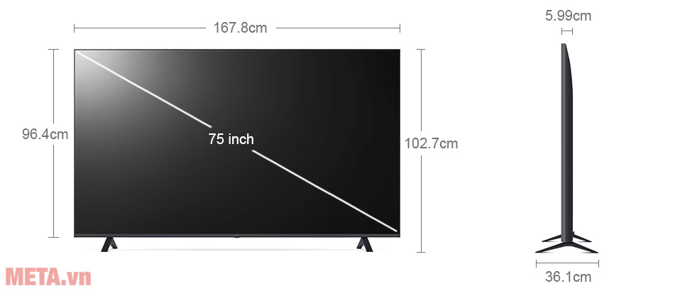 Kích thước tivi 75 inch của Samsung, LG, Sony - META.vn