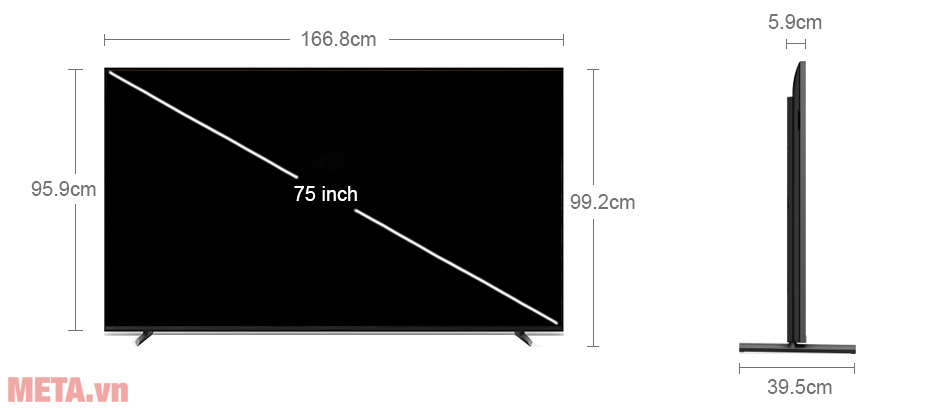 Kích thước tivi 75 inch của Samsung, LG, Sony - META.vn