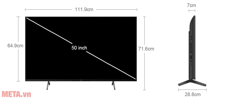 Kích thước Google tivi Sony 4K 50 inch KD-50X81DK
