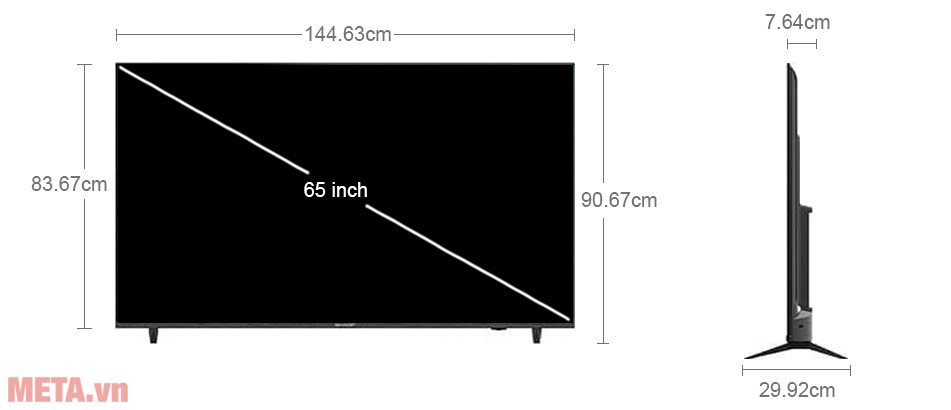 Kích thước Tivi 65 inch của Samsung, Sony, LG - META.vn