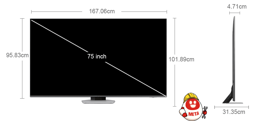 Kích thước Smart Tivi Samsung Neo QLED 4K 75 inch QA75Q80DAKXXV