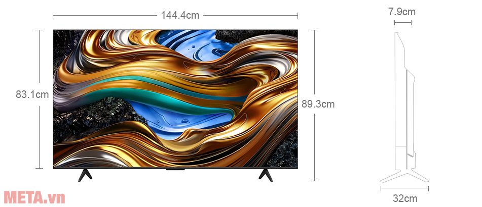 Kích thước Google TV TCL 4K 65 inch 65P79B Pro