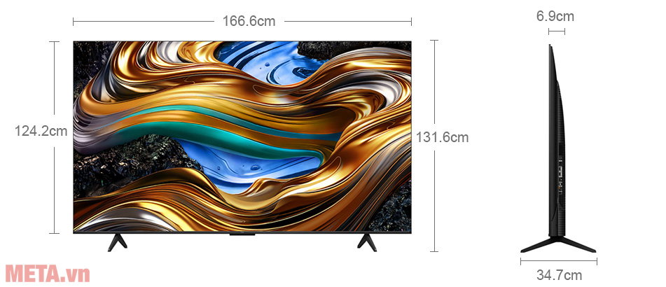 Kích thước Google TV TCL 4K 75 inch 75P79B Pro