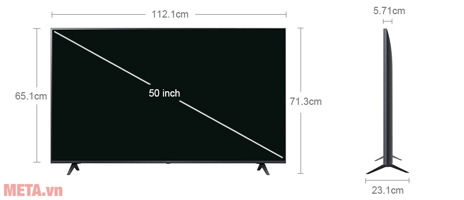 Kích thước Smart tivi LG 4K 50 inch 50UT8050PSB