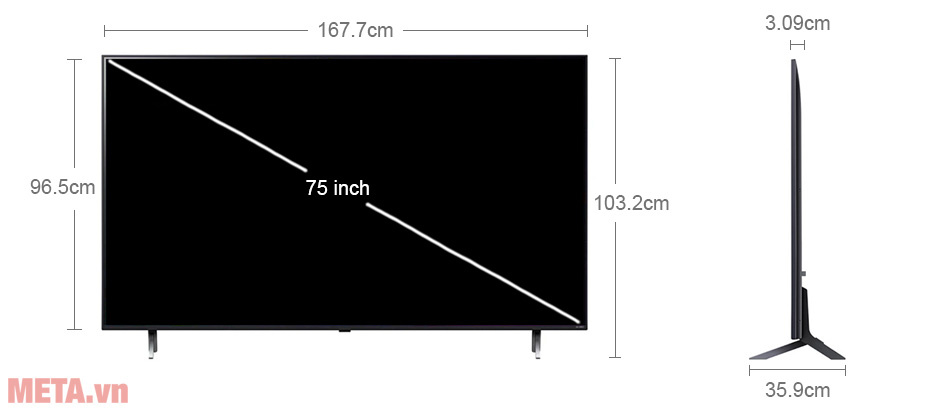 Kích thước Smart Tivi QNED LG 4K 75 inch 75QNED80TSA