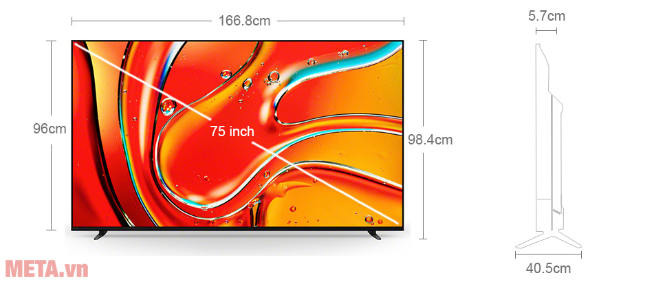 Kích thước Google Tivi Mini LED Sony 4K 75 inch K-75XR70