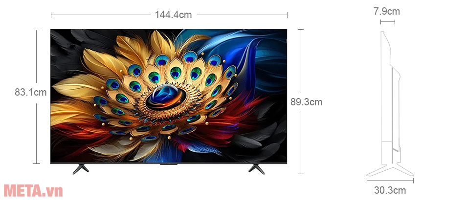 Kích thước Google Tivi TCL QLED 4K 65 inch 65C655