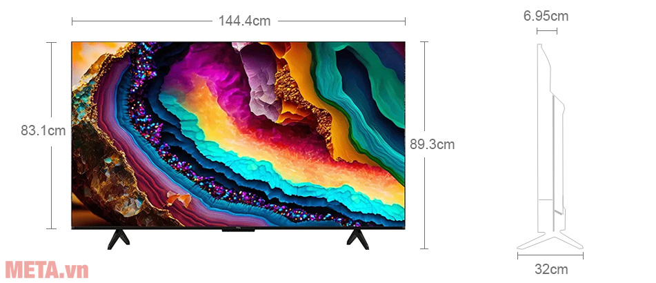 Kích thước Google Tivi TCL 4K 65 inch 65P755 Pro