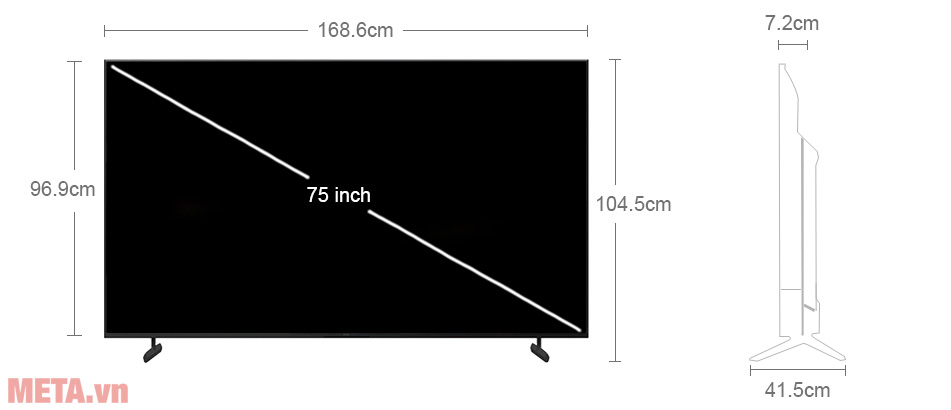 Kích thước Google Tivi Sony 4K 75 inch KD-75X77L