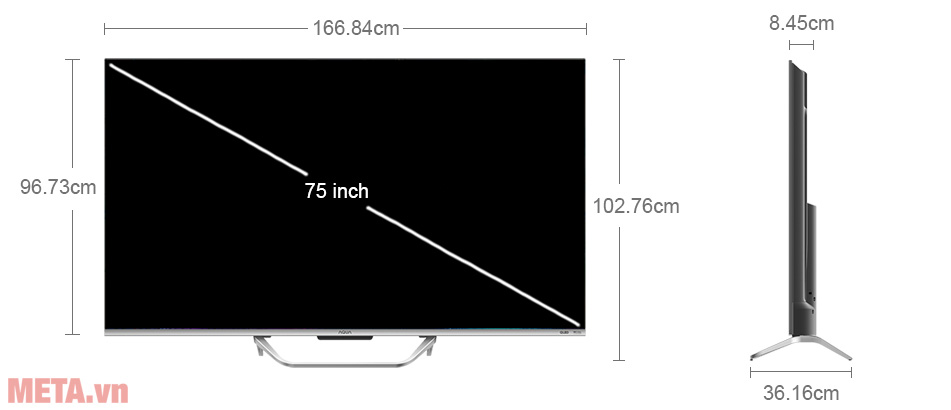 Kích thước Tivi Aqua QLED 75 inch 4K AQT75S800UX
