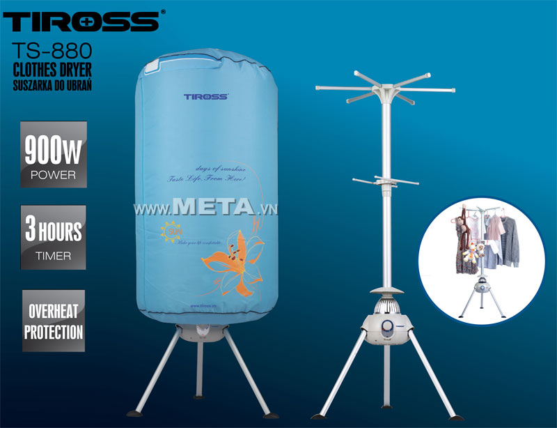 Máy sấy quần áo Tiross TS-880 dáng tròn, công suất 900W, mỗi lần sấy được 10kg quần áo