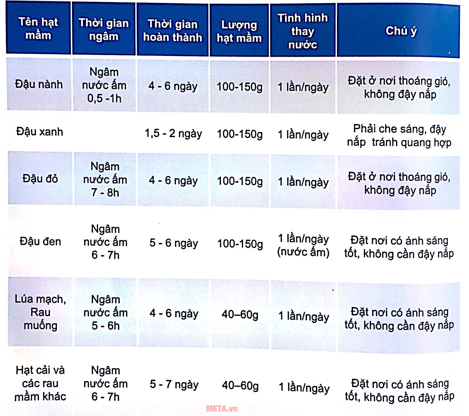 Bảng các loại rau mầm thường dùng Bảng các loại rau mầm thường dùng