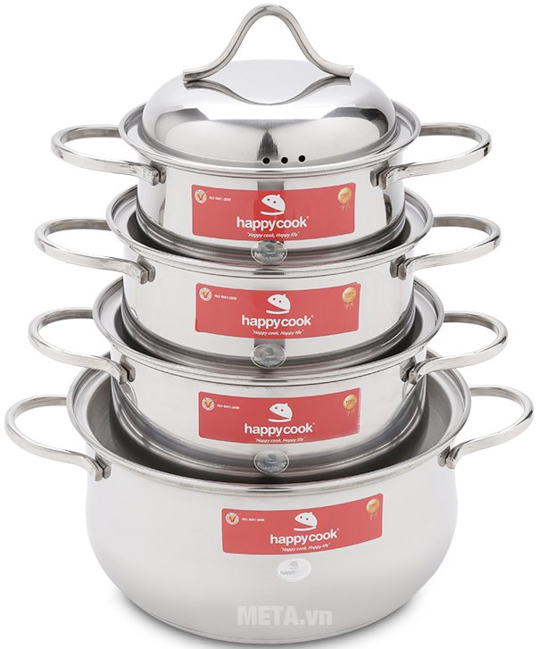Bộ nồi inox 3 đáy Happy Cook HC08C5