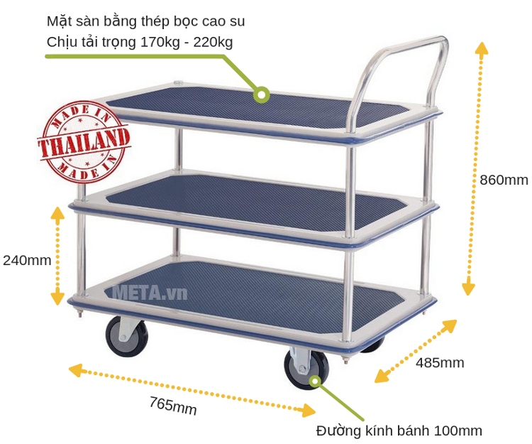 Xe Äẩy hà ng 3 tầng Sumo HL-130S chá» ÄÆ°á»£c nhiá»u hà ng hóa cùng lúc.
