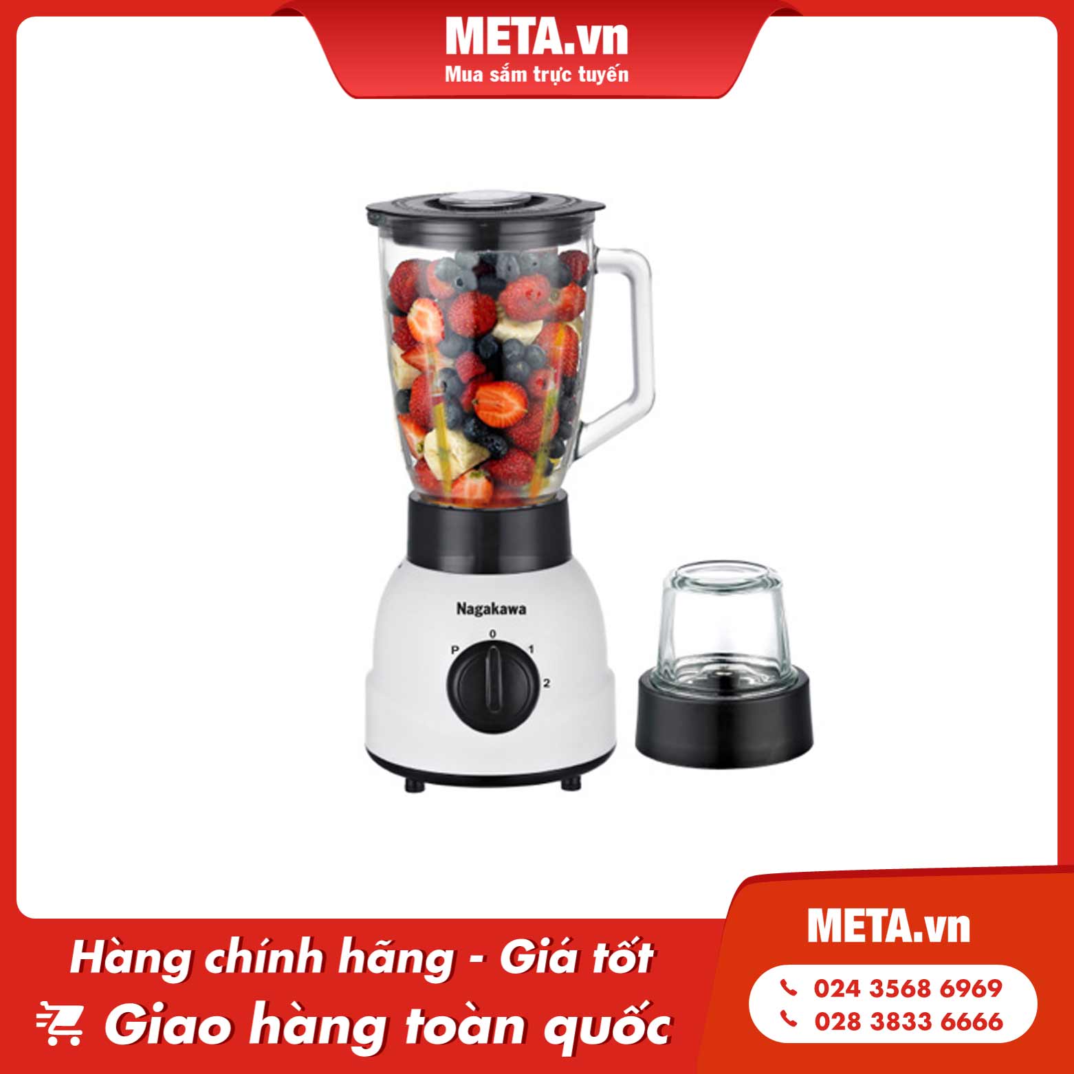 Máy xay sinh tố 2 cối Nagakawa NAG0810 (350W - 1.5 Lít)