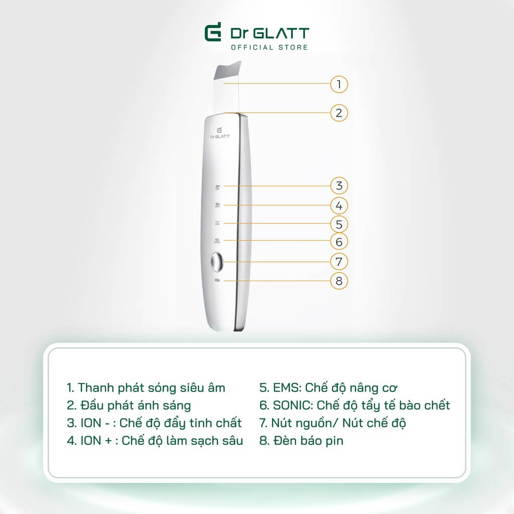 Cấu tạo của Máy tẩy tế bào chết và đẩy tinh chất DR.GLATT ULTRAS 2.0