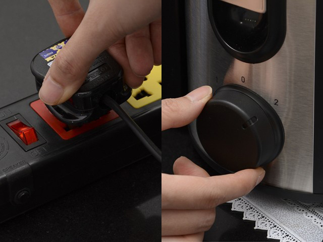 Cắm điện và nhấn công tắc cho máy hoạt động