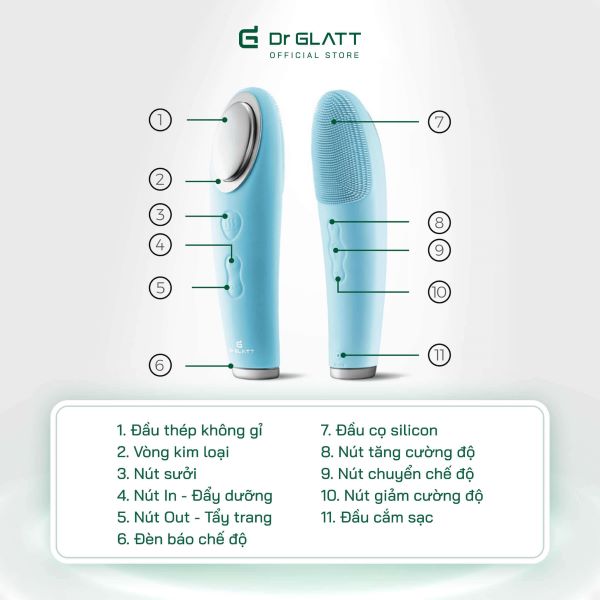Cấu tạo máy rửa mặt và đẩy tinh chất DR GLATT DUA FIT PRO (GL 19-103)