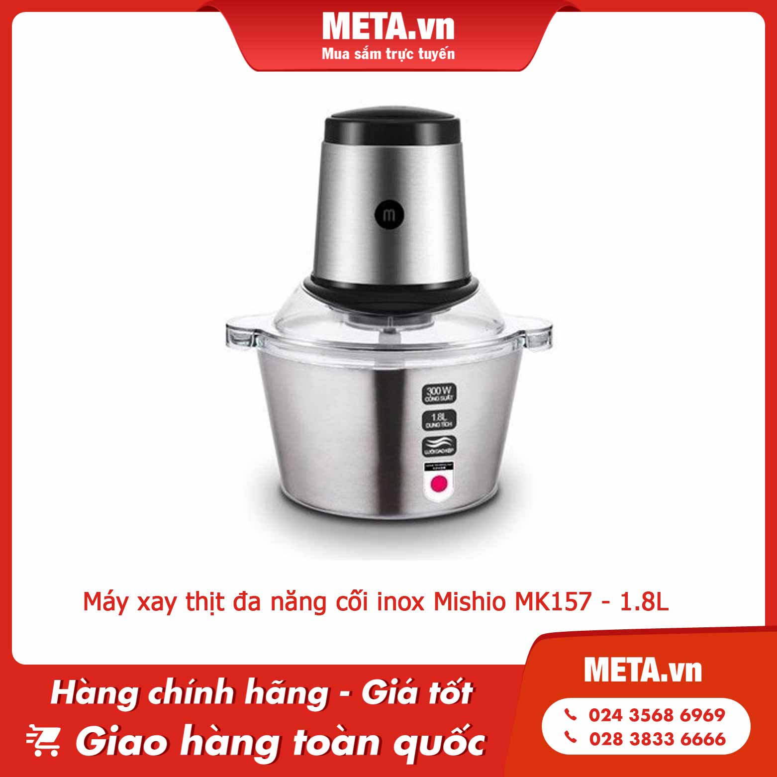 Máy xay thịt đa năng cối inox Mishio MK157 - 1.8L