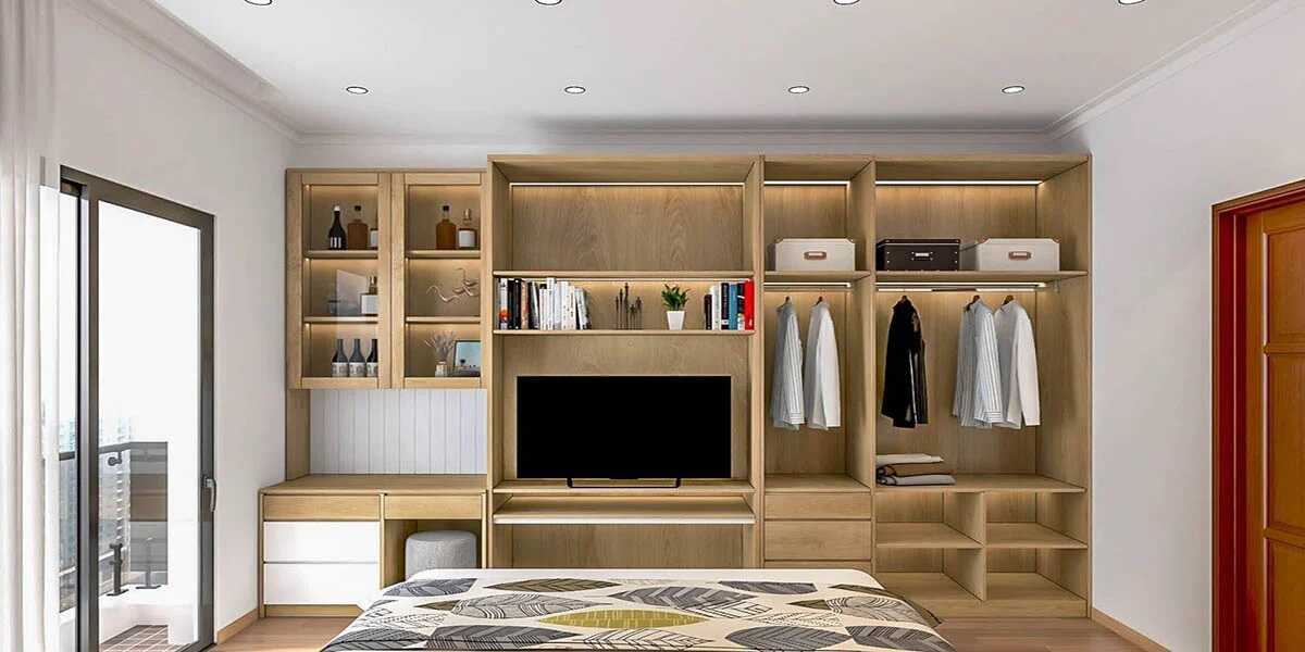 Dạng tủ âm tường kết hợp kệ tivi