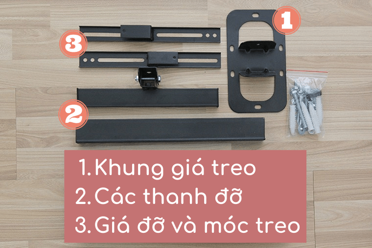 Các chi tiết để lắp giá treo tivi xoay
