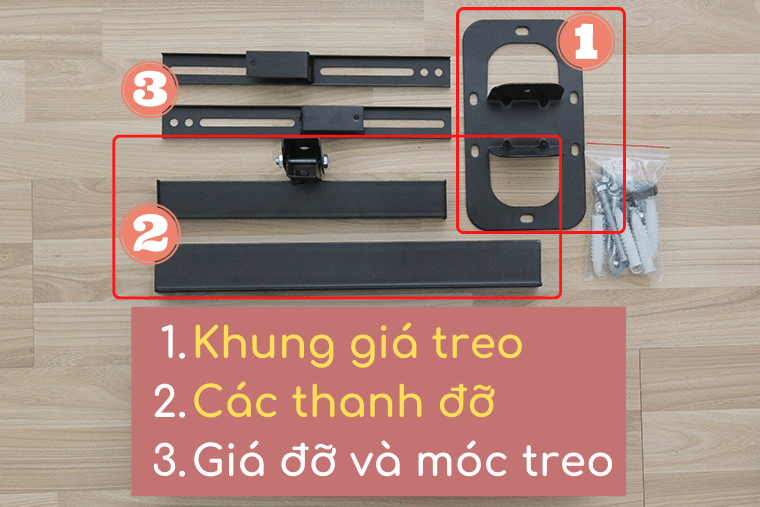 Các chi tiết để lắp khung giá treo tivi