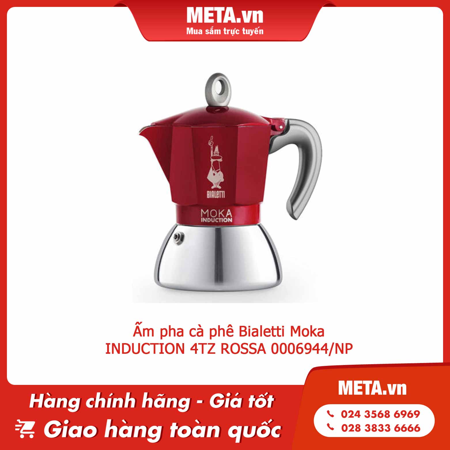 Ấm pha cà phê Bialetti Moka INDUCTION 4TZ ROSSA 0006944/NP