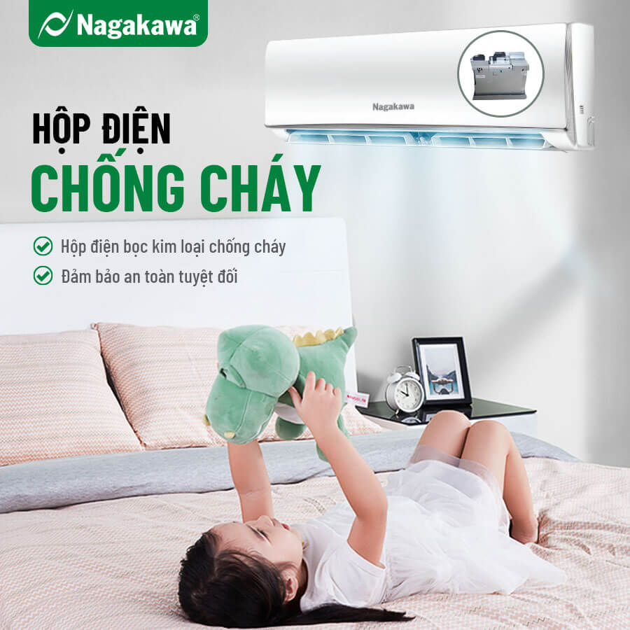 Thiết kế hộp điện thông minh giúp chống cháy, chống nước tốt trên điều hòa, máy lạnh Nagakawa