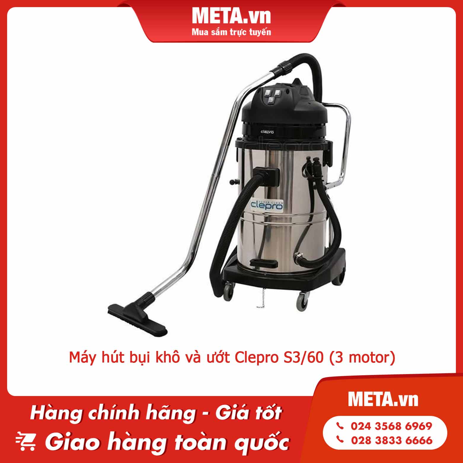 Máy hút bụi khô và ướt Clepro S3/60 (3 motor)