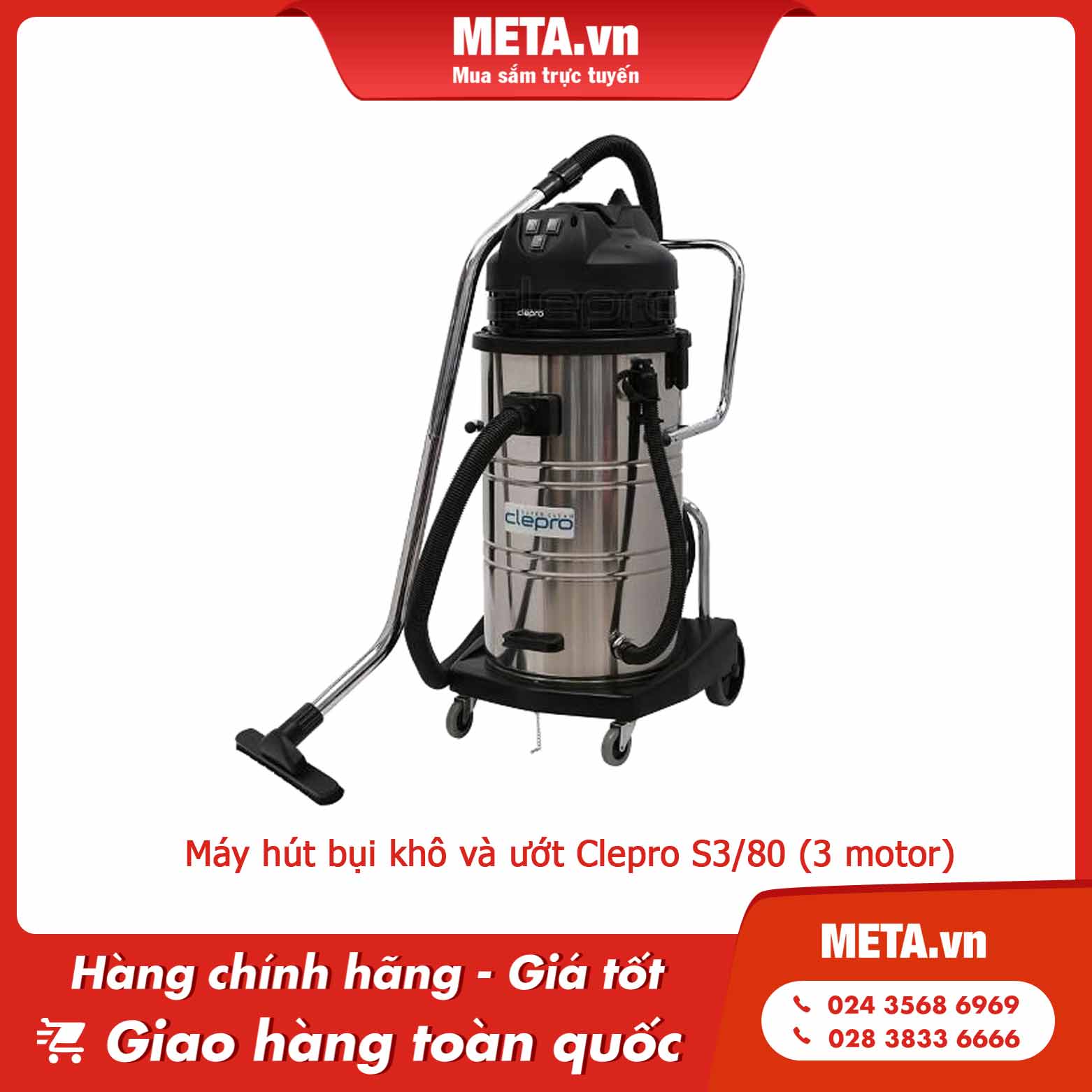 Máy hút bụi khô và ướt Clepro S3/80 (3 motor)
