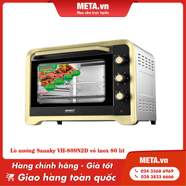 Lò nướng Sanaky VH-809N2D vỏ inox 80 lít