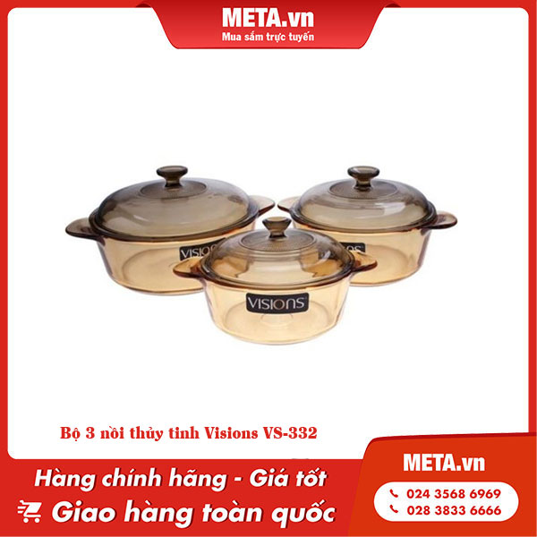 Bộ 3 nồi thủy tinh Visions VS-332