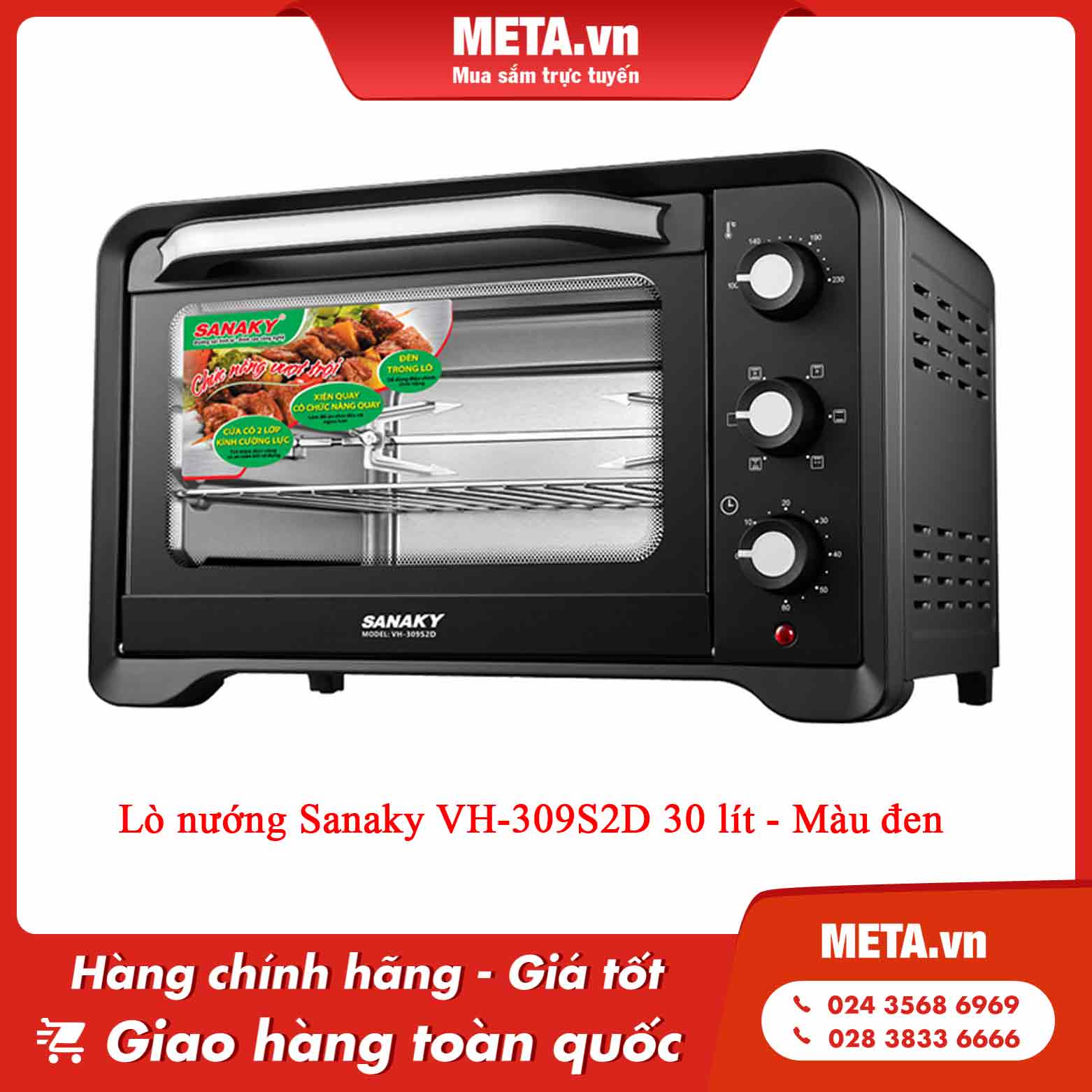 Lò nướng Sanaky VH-309S2D 30 lít - Màu đen