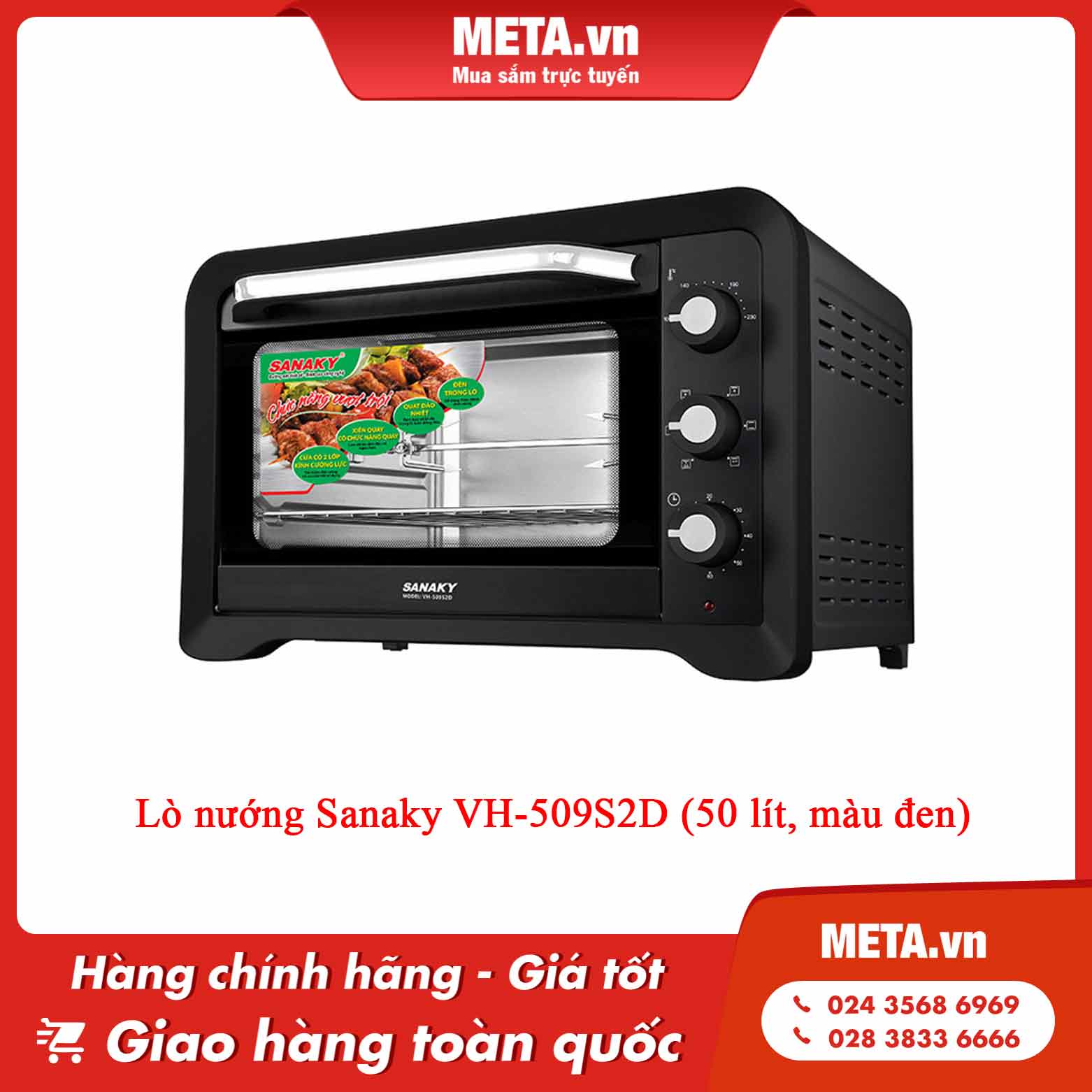 Lò nướng Sanaky VH-509S2D (50 lít, màu đen)