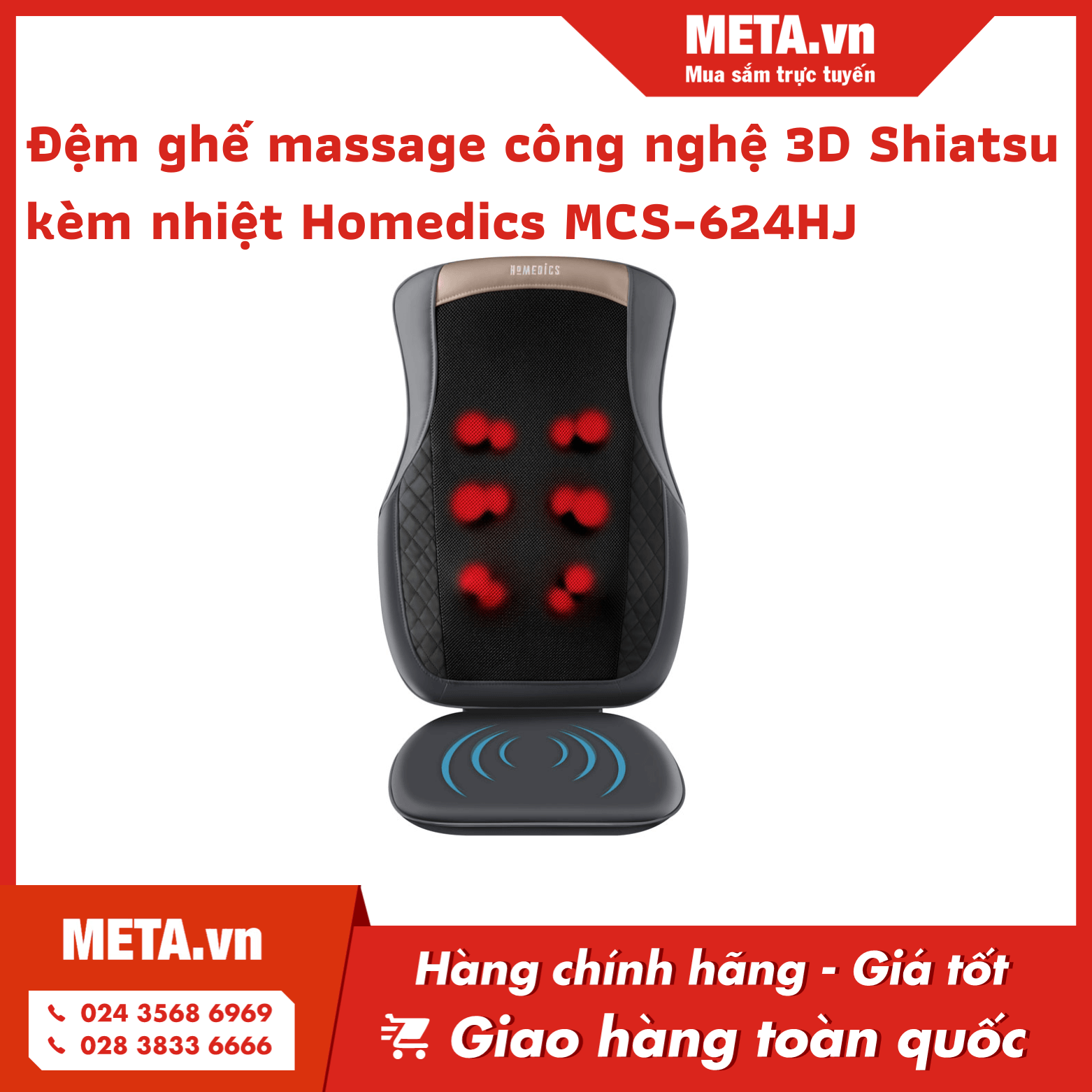 Đệm ghế massage công nghệ 3D Shiatsu kèm nhiệt Homedics MCS-624HJ - Pin sạc