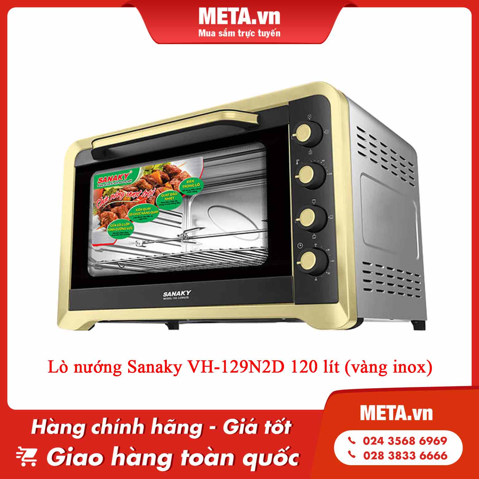 Lò nướng Sanaky VH-129N2D 120 lít (vàng inox)