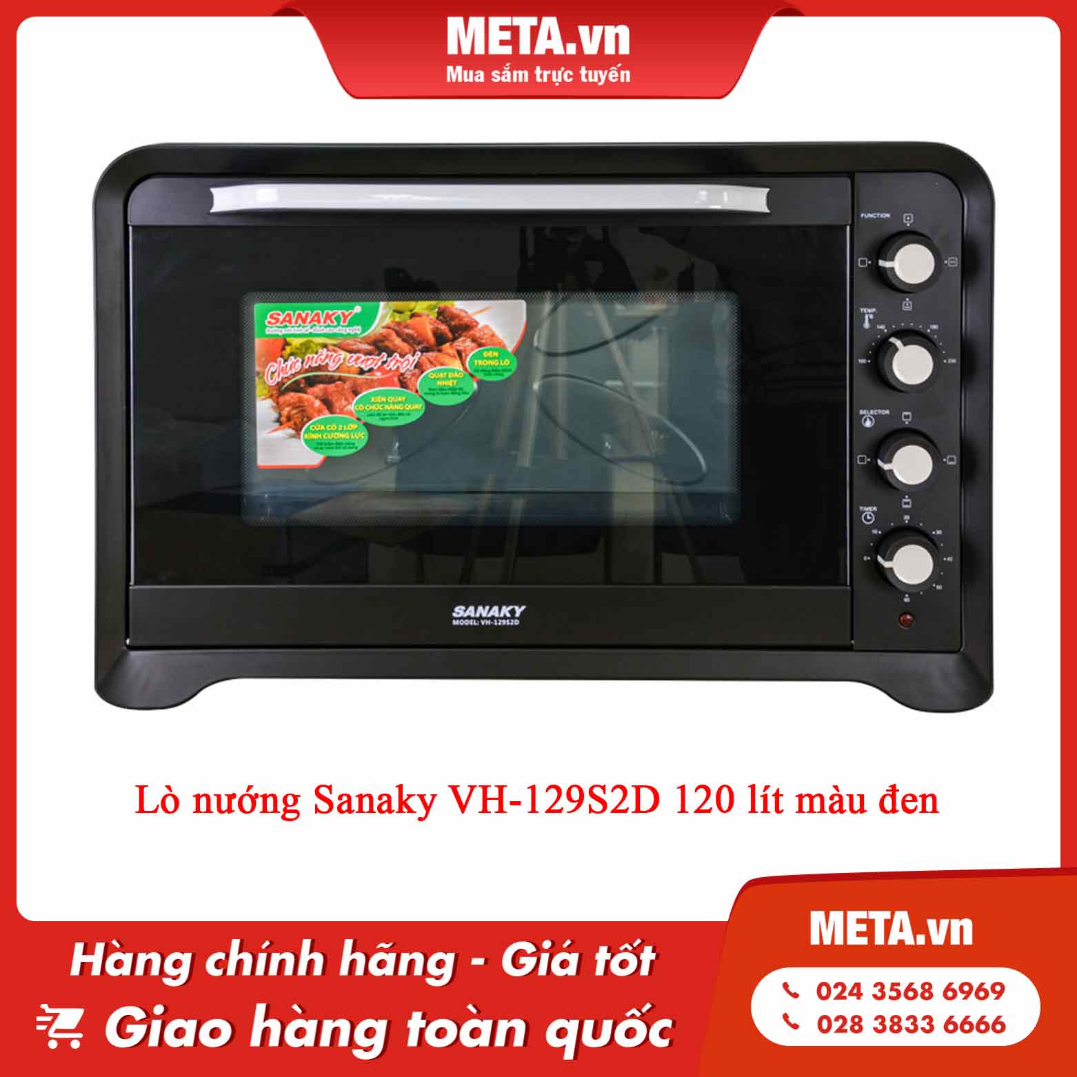 Lò nướng Sanaky VH-129S2D 120 lít màu đen