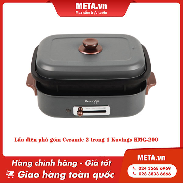 Lẩu điện phủ gốm Ceramic 2 trong 1 Kuvings KMG-200B