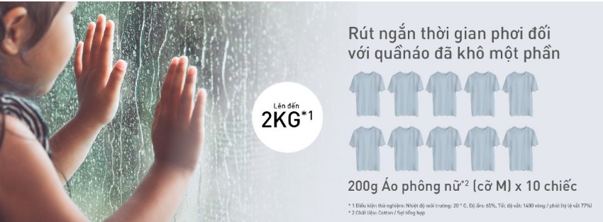 Công nghệ Hybrid Dry Lite có khả năng sấy khô 2kg quần áo vẫn còn ẩm sau khi phơi