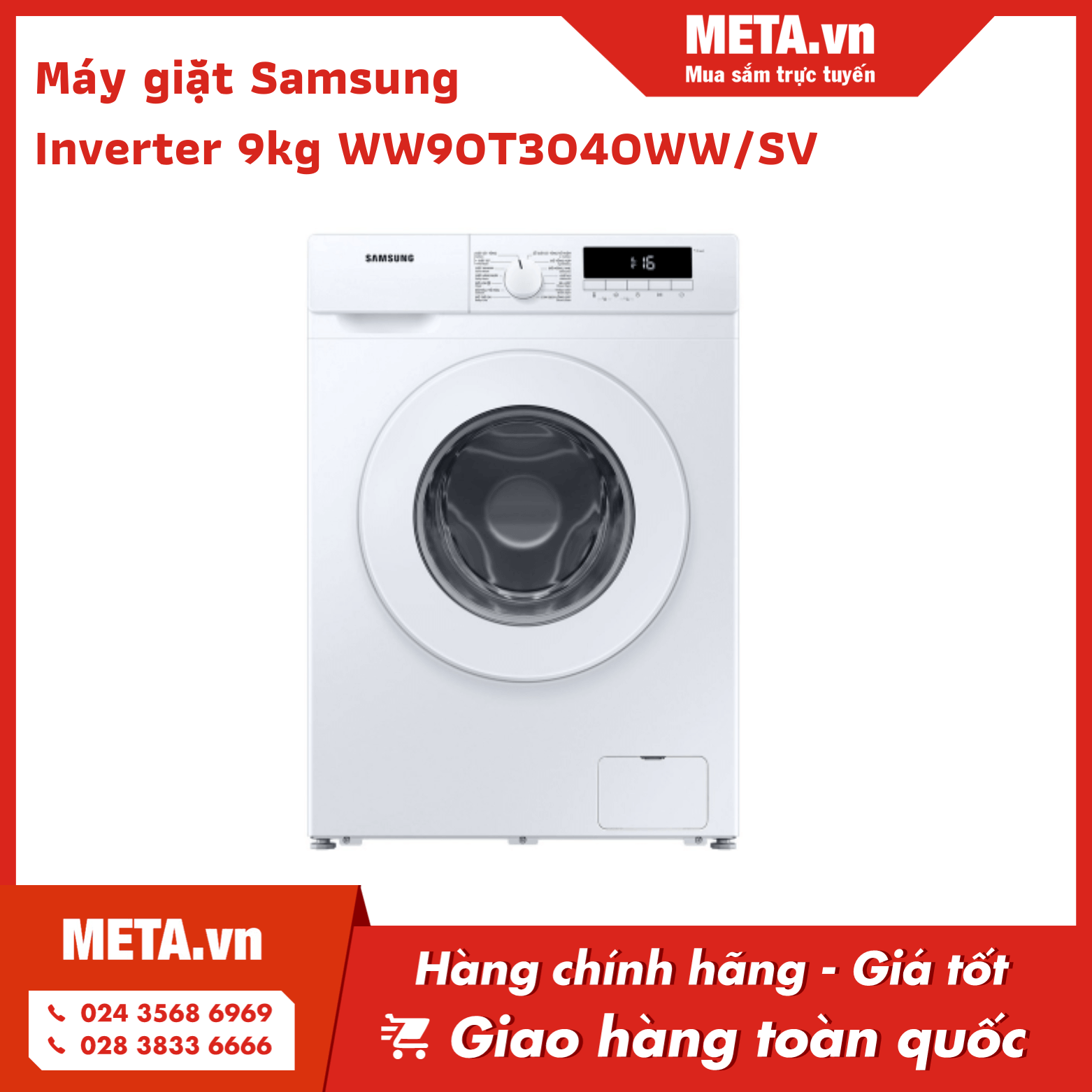 Máy giặt cửa trước 9kg Inverter Samsung WW90T3040WW/SV