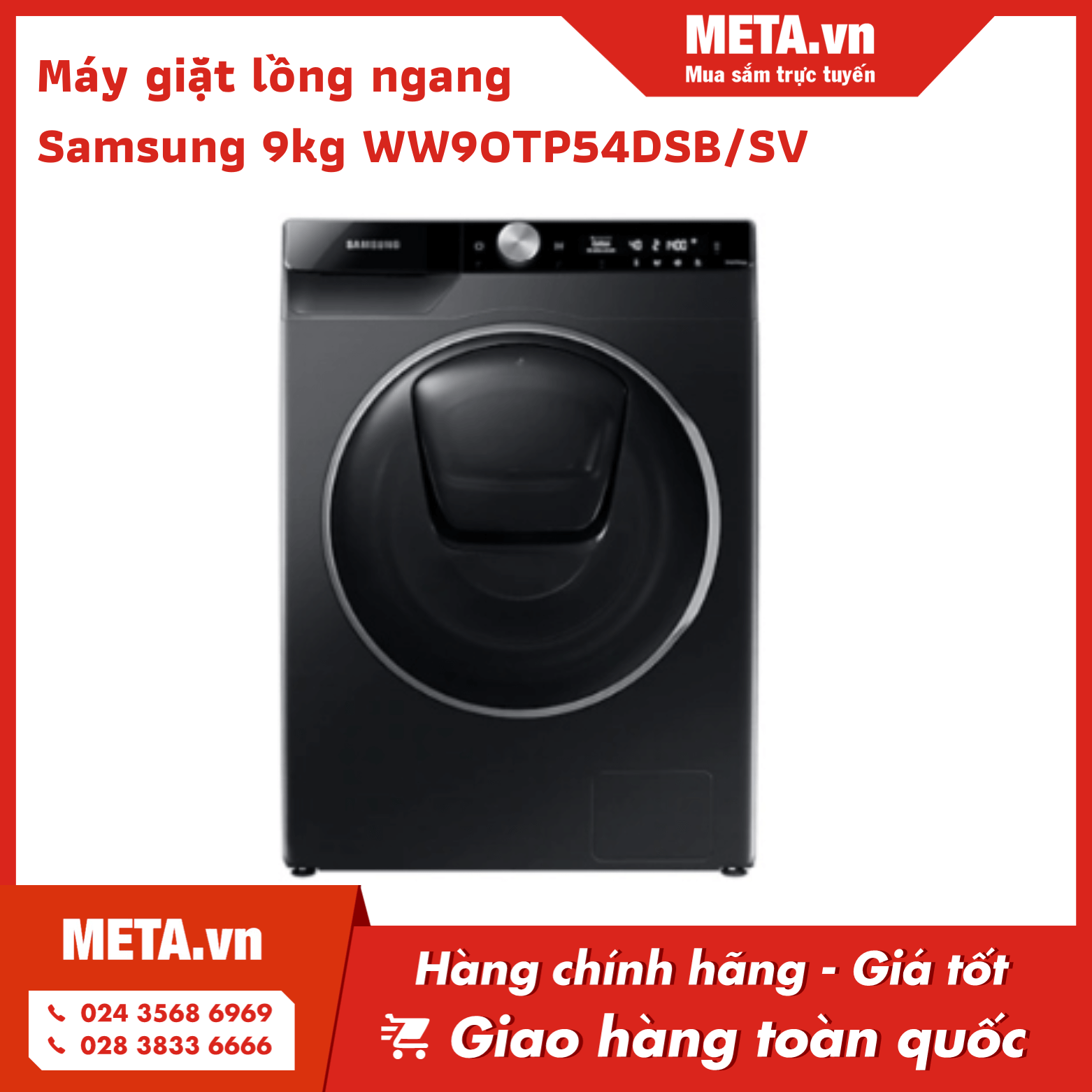 Máy giặt lồng ngang 9kg Inverter Samsung AI Addwash WW90TP54DSB/SV