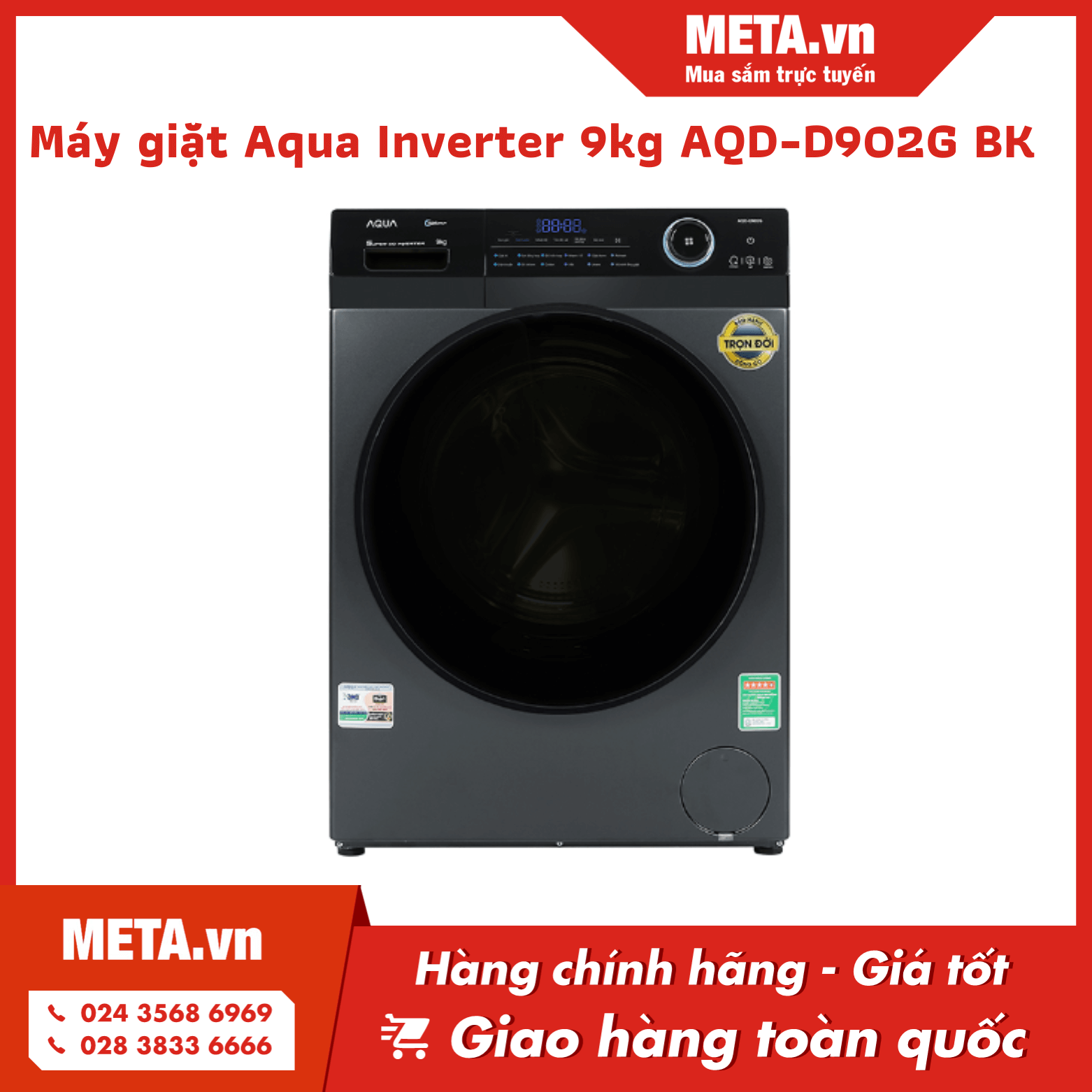 Máy giặt cửa trước 9kg Inverter AQUA AQD-D902G BK