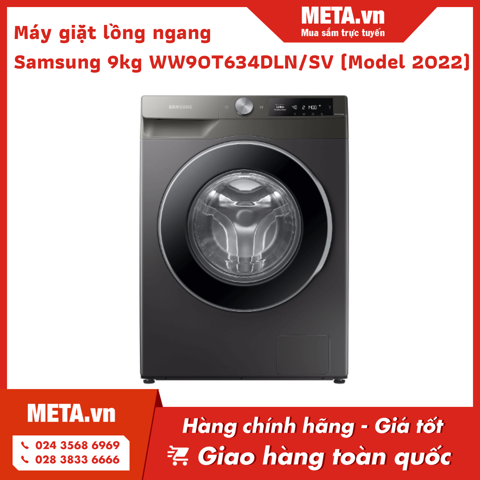 Máy giặt lồng ngang 9kg Samsung AI EcoBubble WW90T634DLN/SV