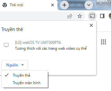 Chọn nguồn cần chia sẻ để kết nối máy tính với tivi bằng Chromecast