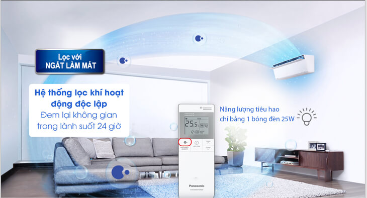 Nút bật/tắt hệ thống lọc khí trên remote điều hòa Panasonic